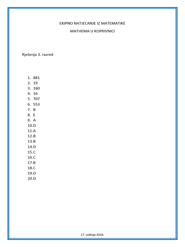 2016 Mathema OS 345678 Razred RJESENJA | PDF