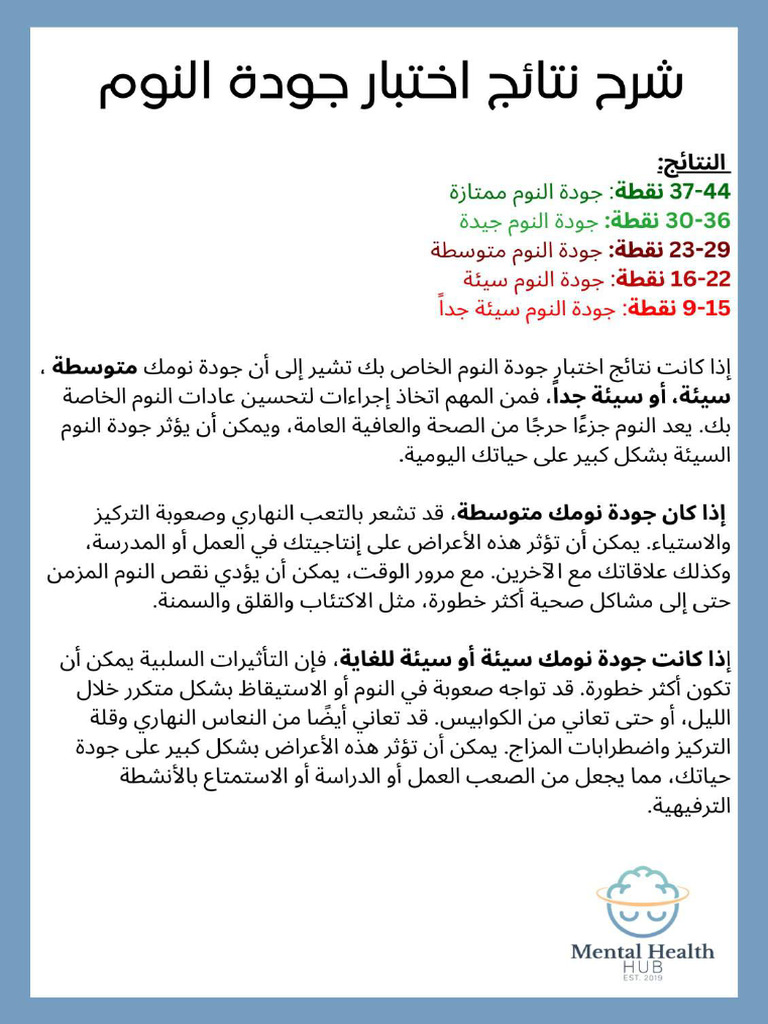 1 Mhh Arabic Sleep Quality Test Explanation Pdf