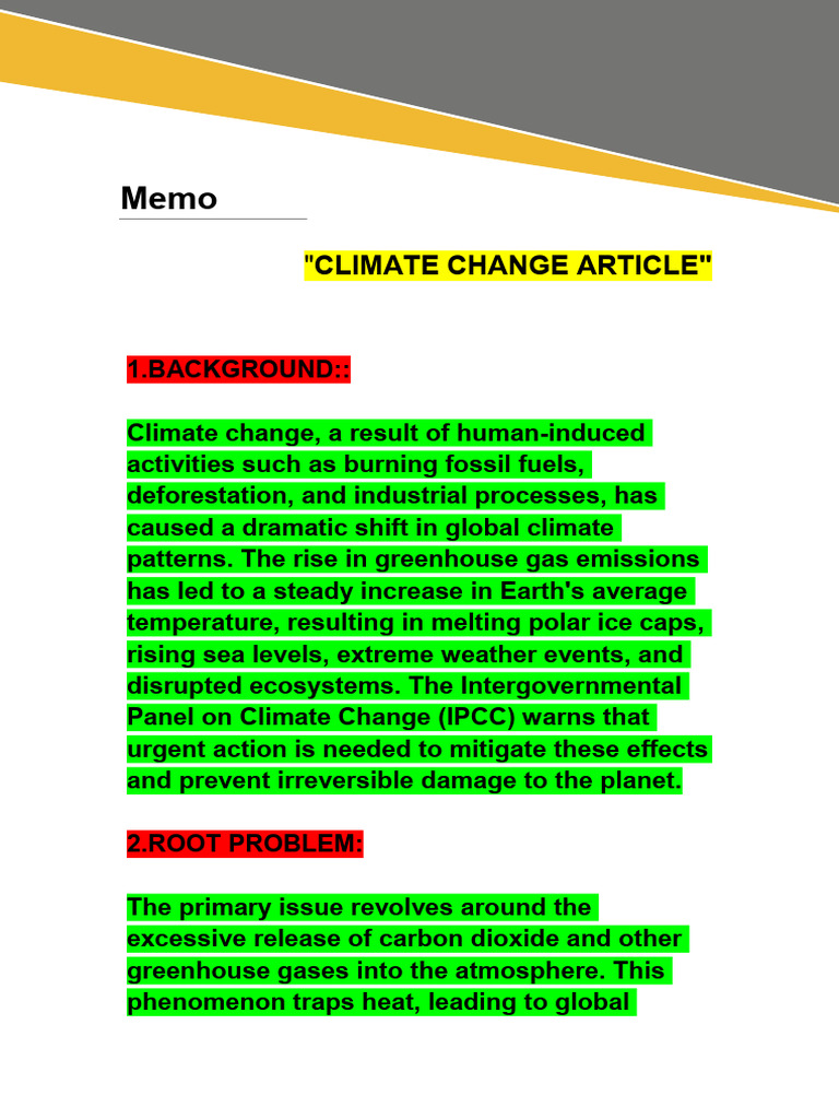 Urgent Action Against Climate Change | PDF | Climate Change | Climate ...