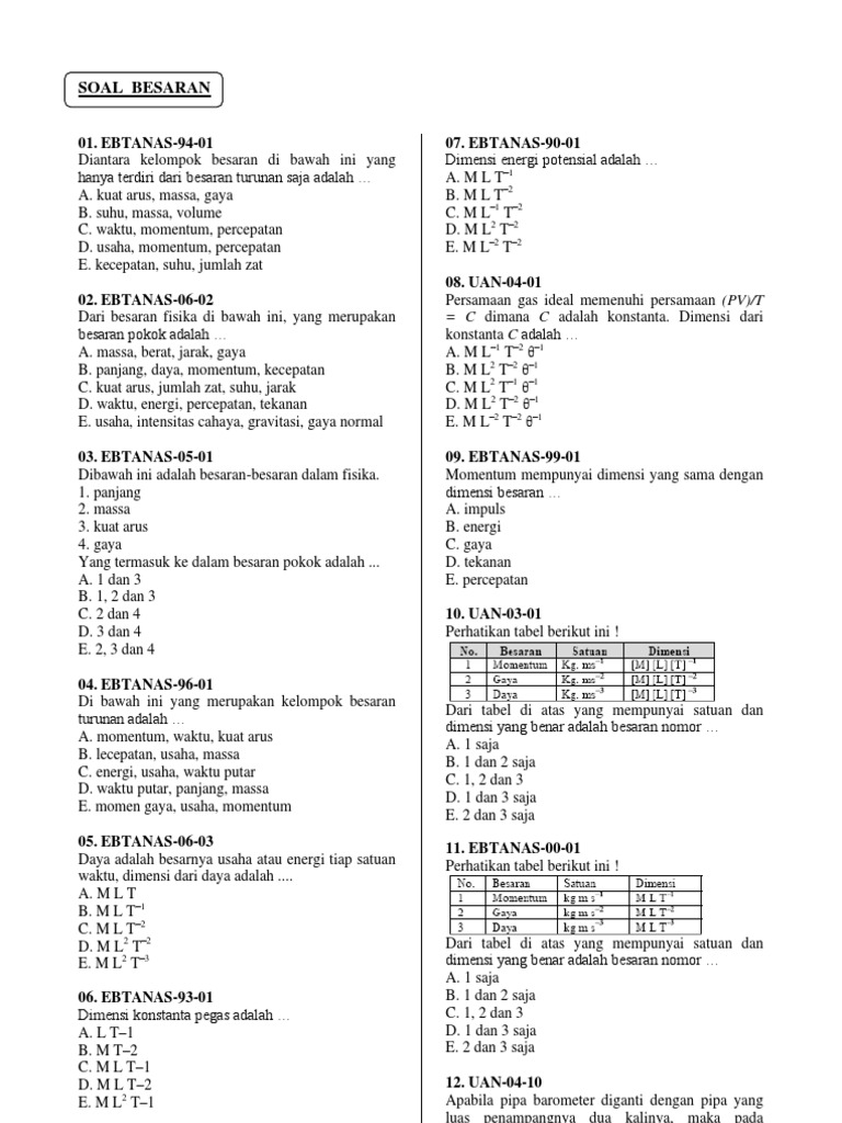 Latihan Soal Besaran Pengukuran Pdf