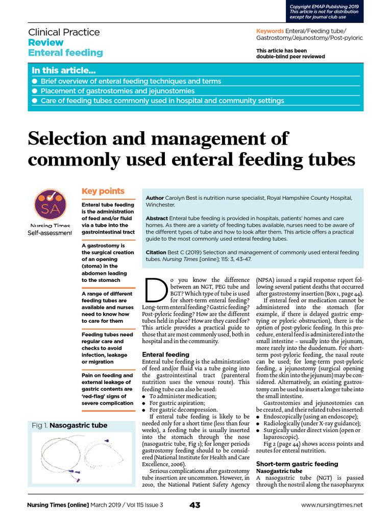 Best, 2019 Selection and management of commonly used enteral feeding