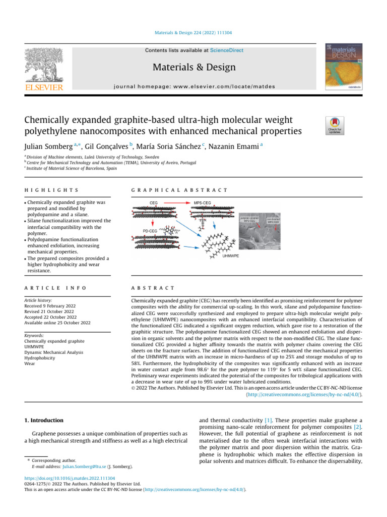 Chemically Expanded Graphite-Based Ultra-High Molecular Weight ...