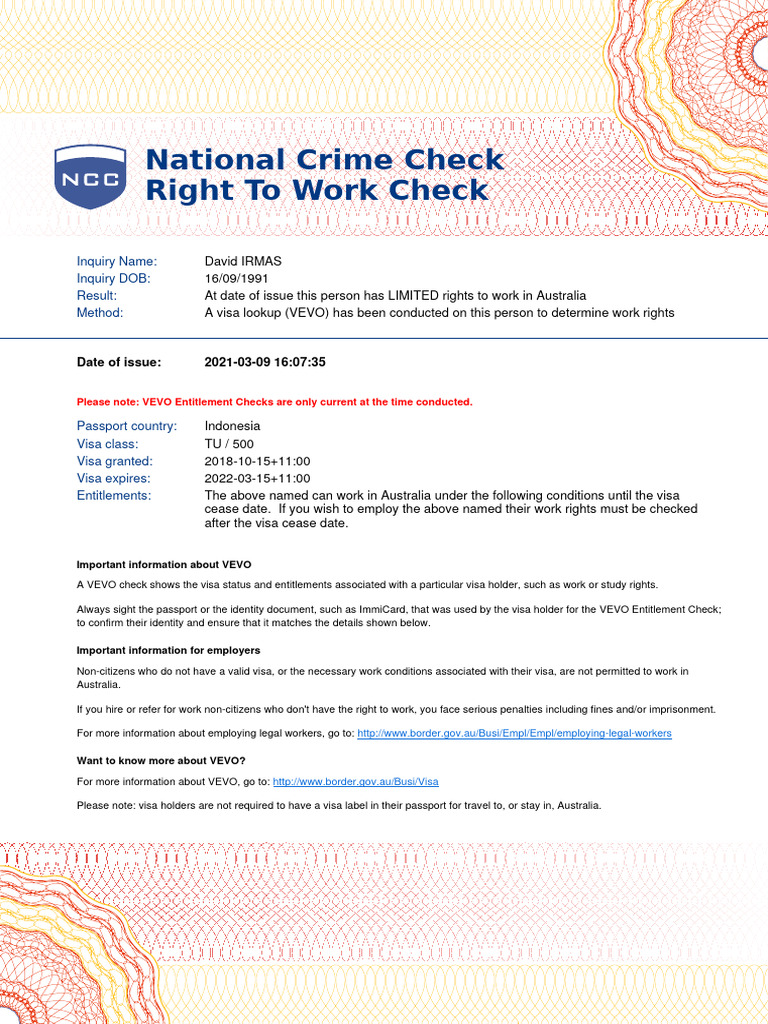 Irma's Work Rights in Australia | PDF | Travel Visa | Passport