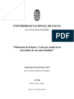 Universidad Nacional de Salta: "Obtención de Potasio y Cesio Por Medio de La Electrólisis de Sus Sales Fundidas"