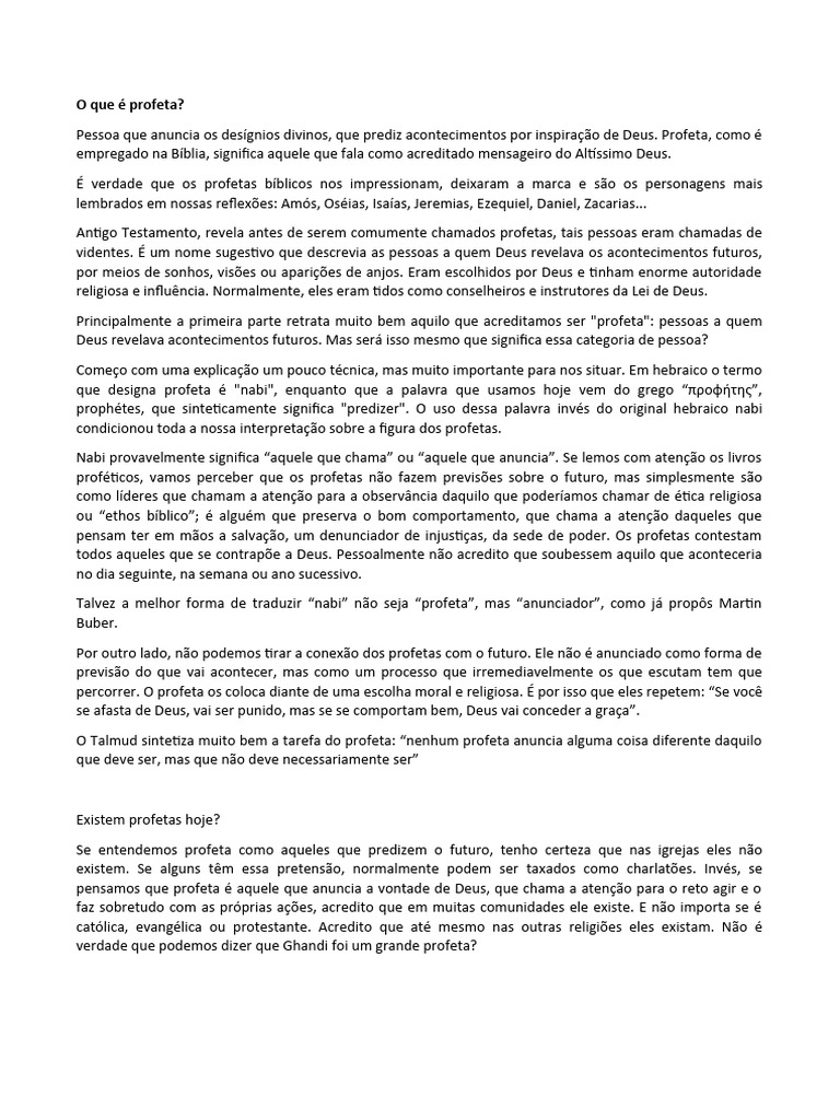O Que É Profeta | PDF | Profeta | Crença e doutrina religiosa