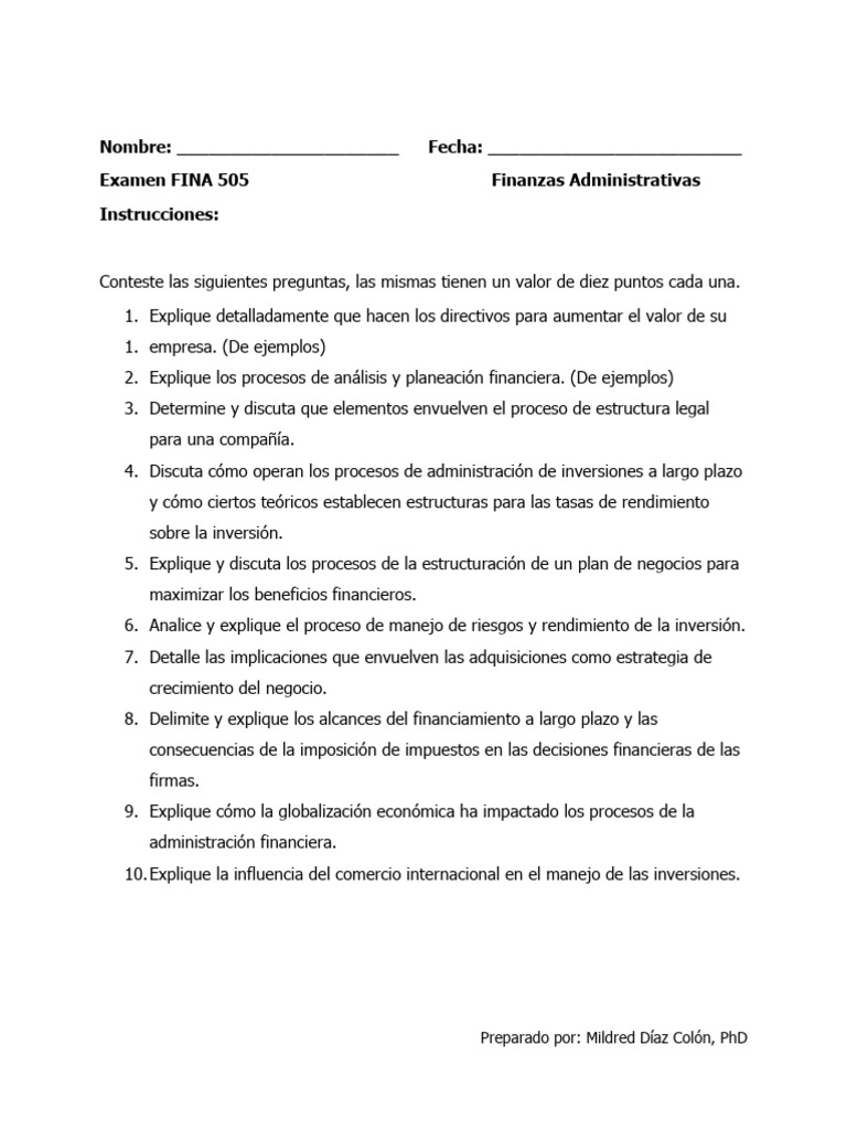 Examen de Finanzas Administrativas FINA 505 | PDF | Crecimiento ...