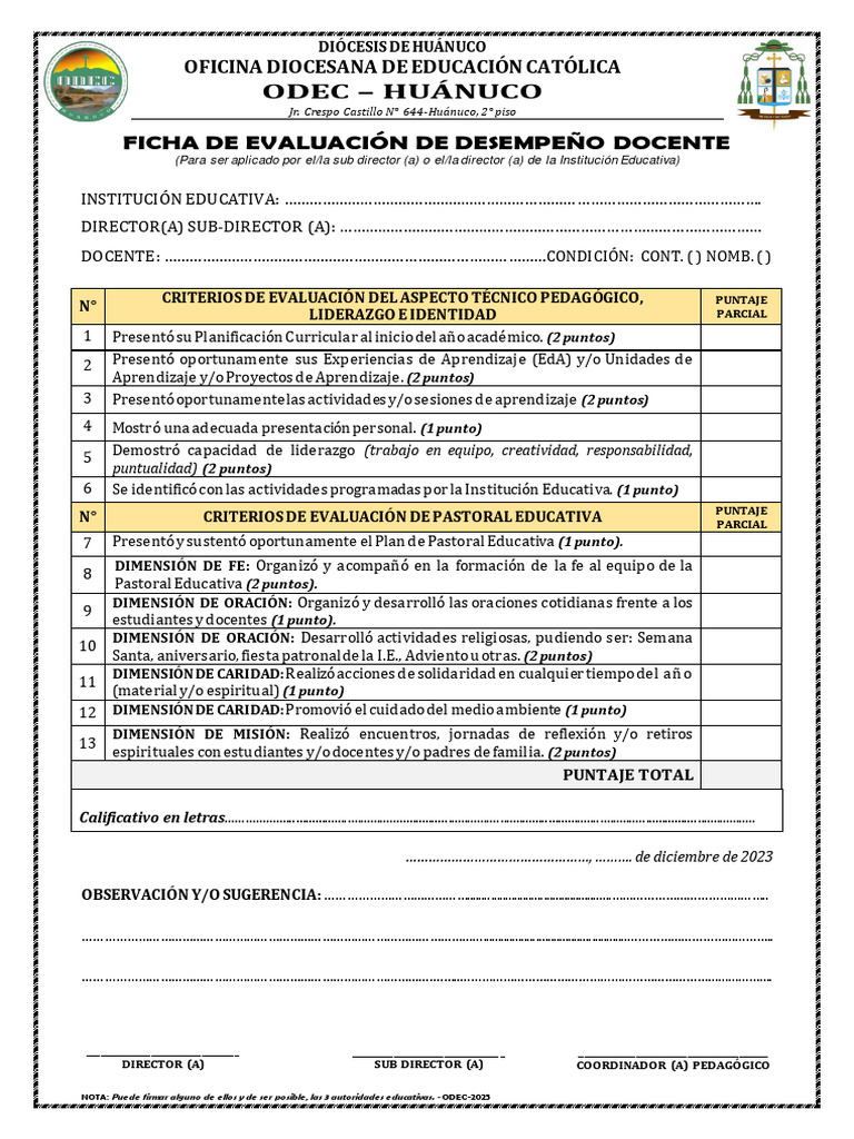 Ficha de Evaluación Docente ODEC 2023 | PDF | Evaluación | Plan de estudios