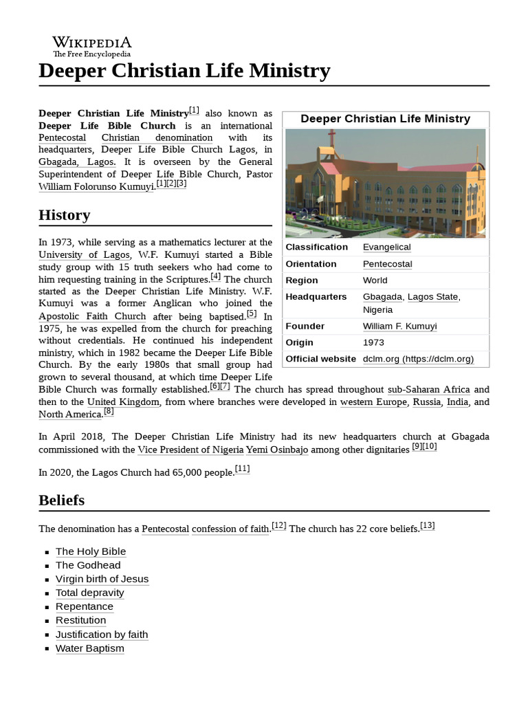 History of Deeper Life Bible Church | PDF | Christian Denominational ...