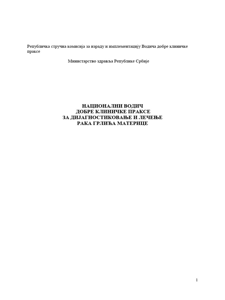 Vodic Za Dijagnostikovanje I Lecenje Raka Grlica Materice Pdf