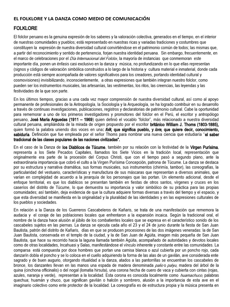 Sesion 1 5to EL FOLKLORE Y LA DANZA COMO MEDIO DE COMUNICACIÓN | PDF