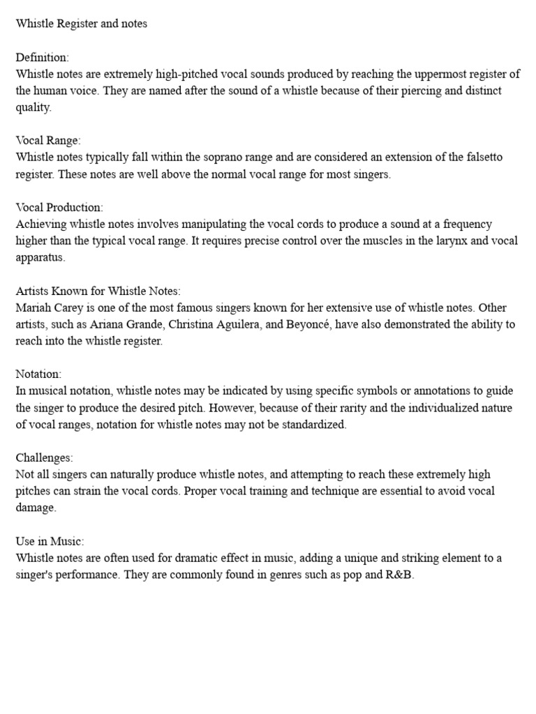 Whistle Register and notes PDF