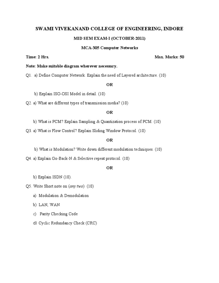 MCA-305 Computer Networks Exam Paper | PDF