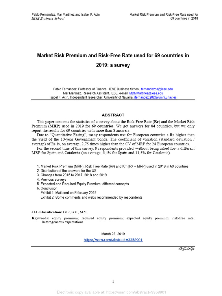 Market Risk Premium Survey 2019 | PDF | Risk Premium | Interest