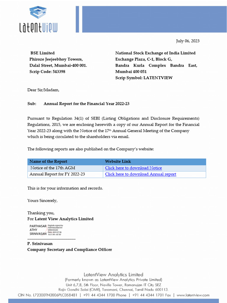 LatentView Analytics Annual Report 2022-23 | PDF | Analytics ...