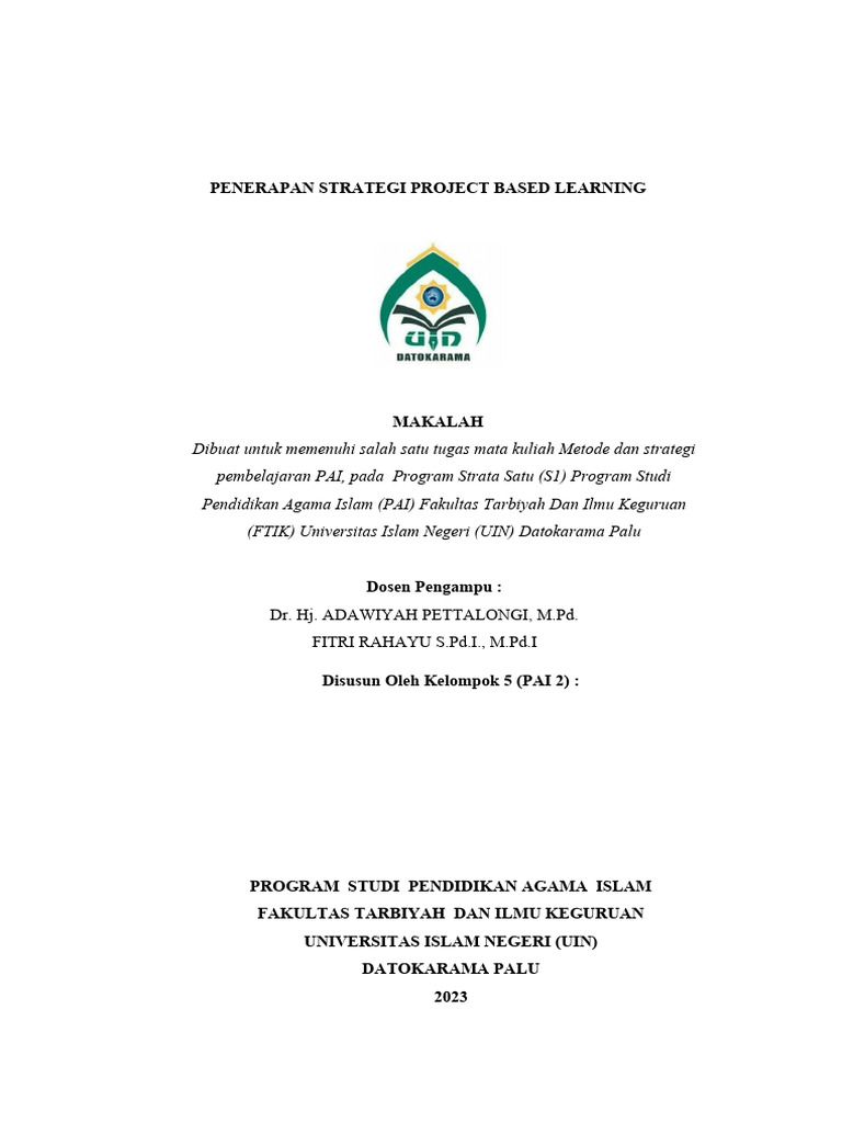 Penerapan Project Based Learning PAI | PDF