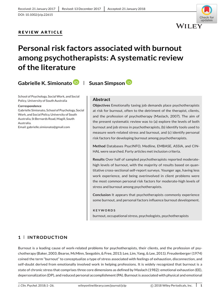 Burnout Among Psychoterapists Pdf Occupational Burnout Psychotherapy