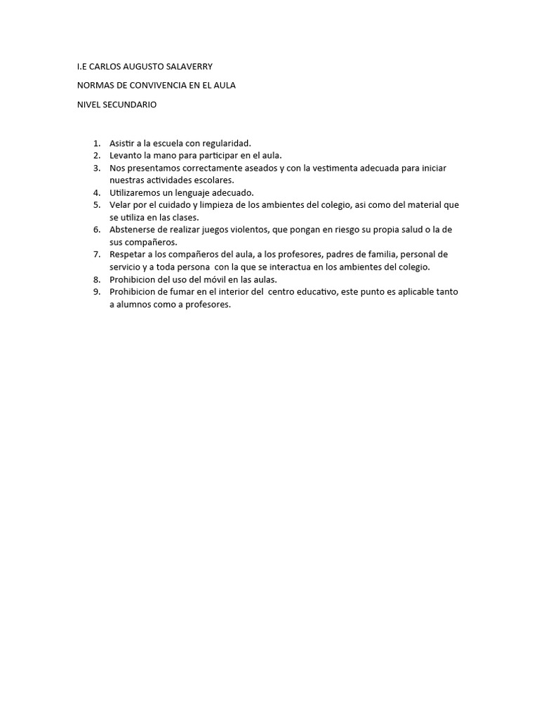 Normas de Convivencia en I.E. Salaverry | PDF