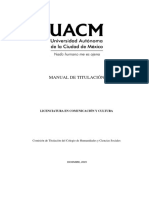 Manual de Titulación: Licenciatura en Comunicación Y Cultura