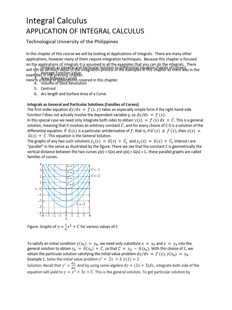 Application of Integral Calculus Notes | PDF | Integral | Ordinary ...