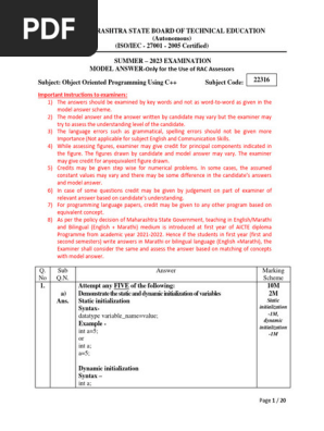 SOM Mechanical Engineering 3rd Sem K-Scheme Model Answer Papers