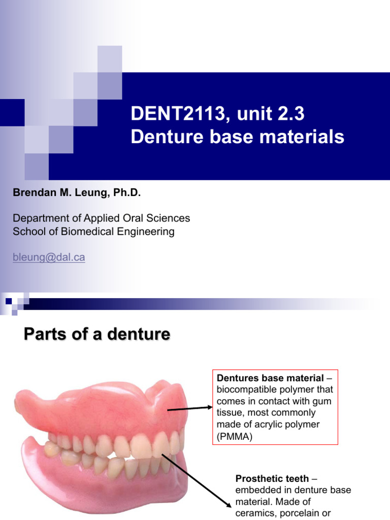 2 Denture Materials PMMA PDF Poly(Methyl Methacrylate) Dentures