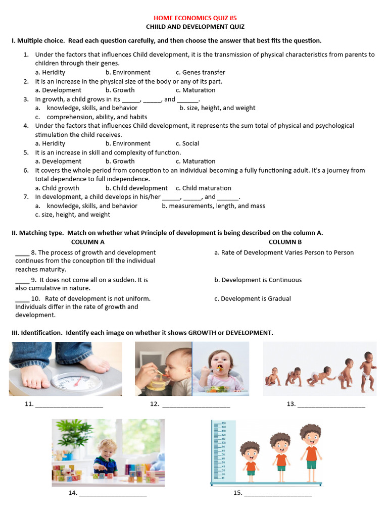 HOME ECONOMICS QUIZ PDF Child Development Foodborne Illness