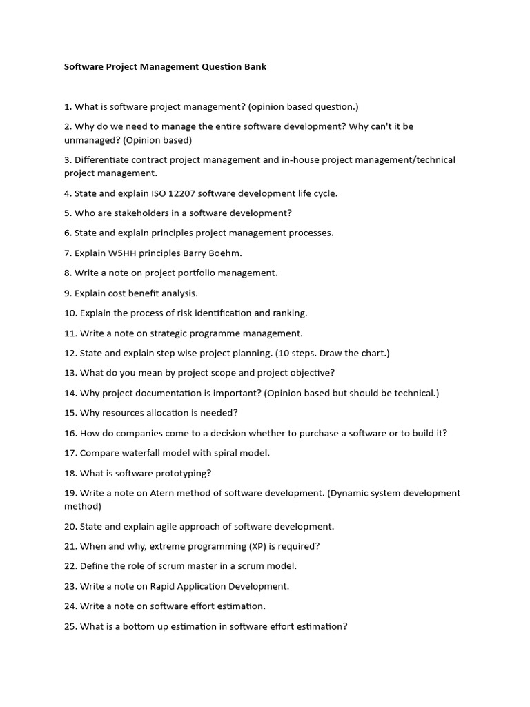 Software Project Management Q&A Bank | PDF | Art | Computers