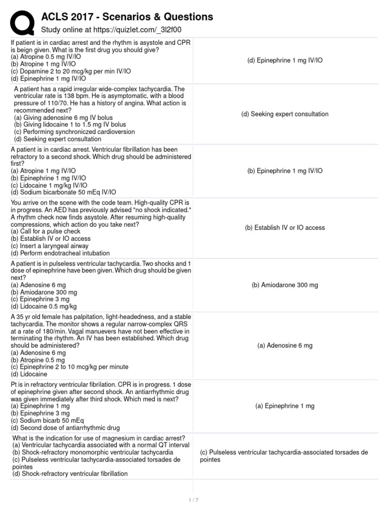 ACLS Quizlet PDF Cardiopulmonary Resuscitation Cardiovascular