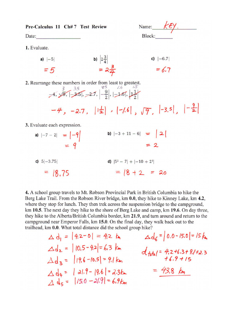 CH 7 Test Review Key PDF