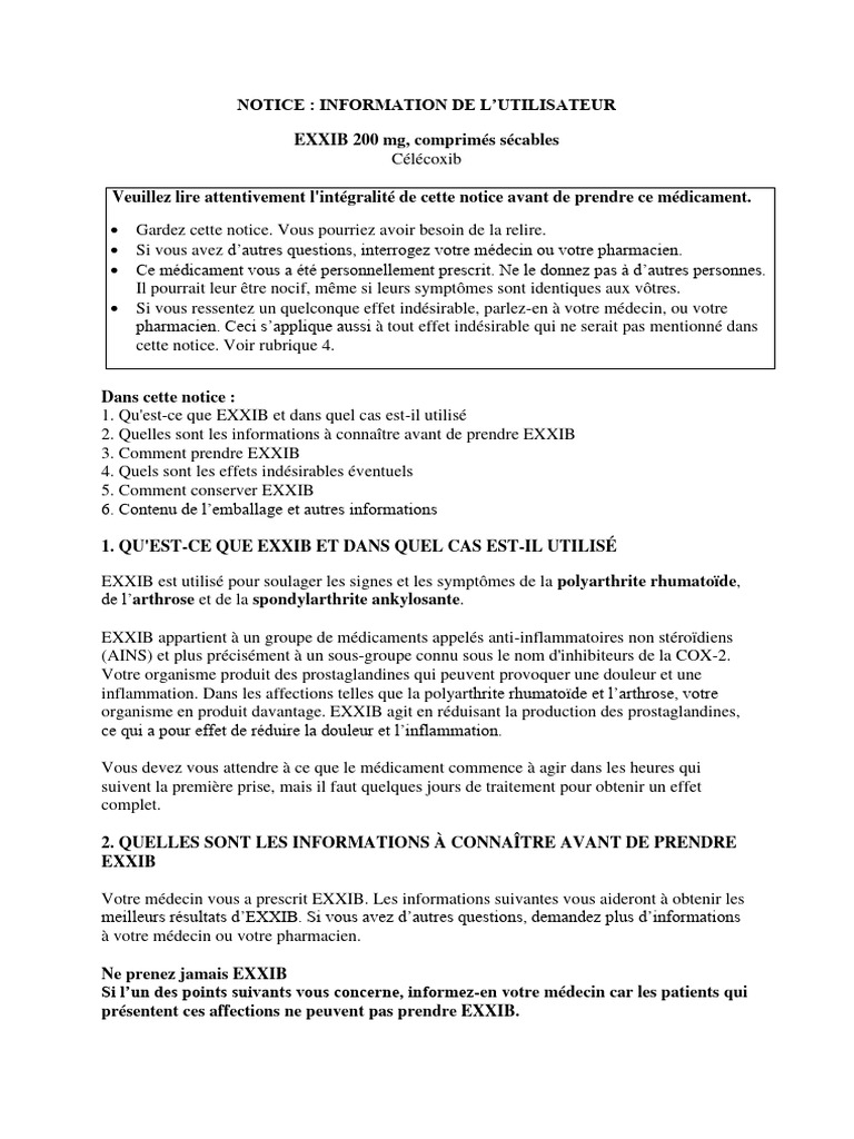 Notice d'utilisation d'EXXIB 200 mg | PDF | Anti-inflammatoire non ...