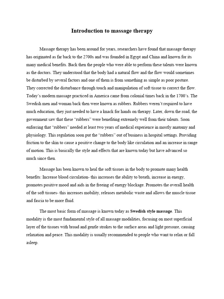 Introduction to massage therapy PDF Massage Clinical Medicine