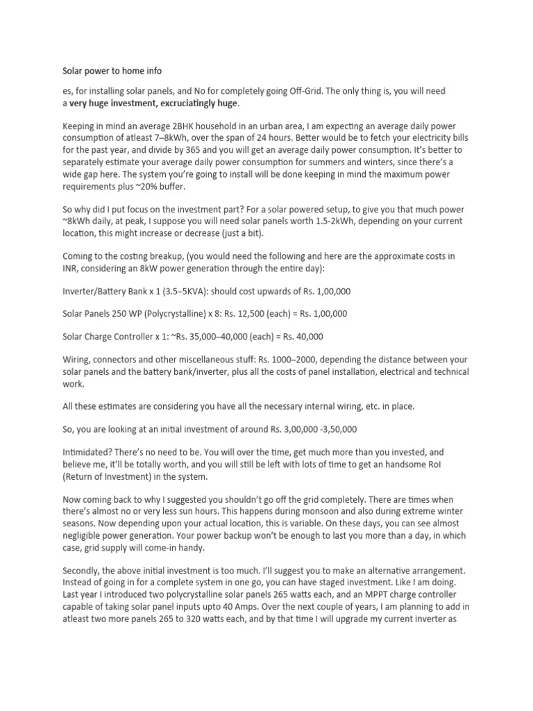 Solar Power to Home Info PDF Solar Power Electrical Grid