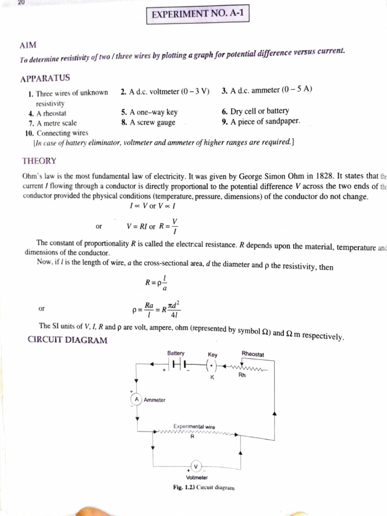 Exp 1 Ohm's Law PDF Voltage Electrical Resistivity And Conductivity