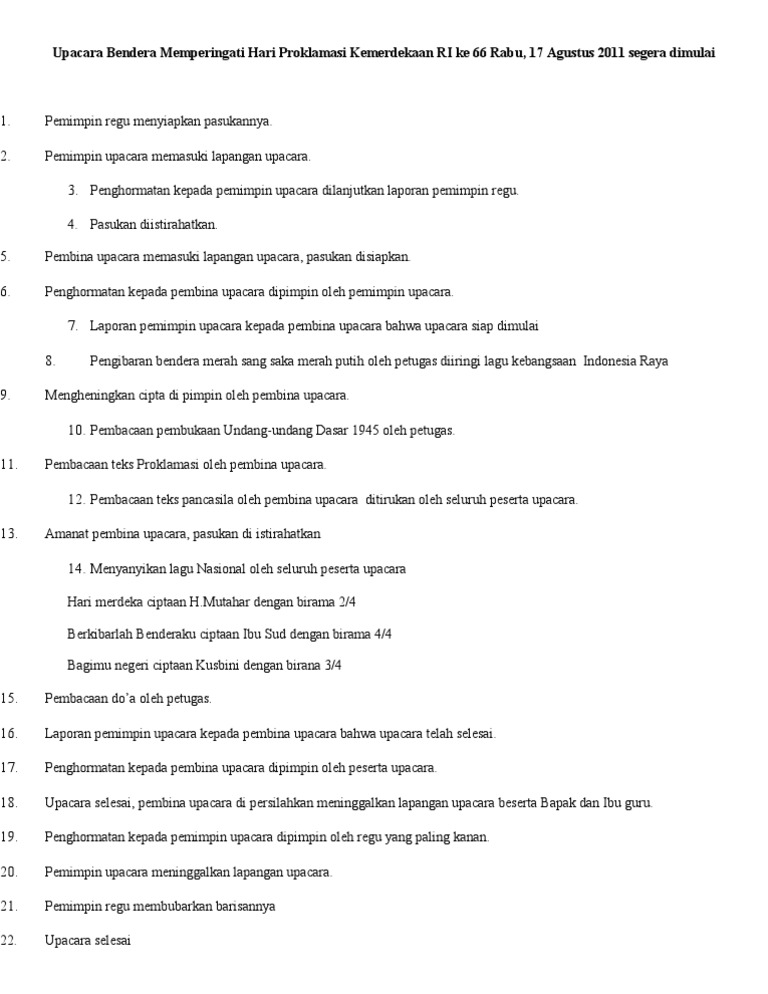 Susunan Upacara Hut Ri