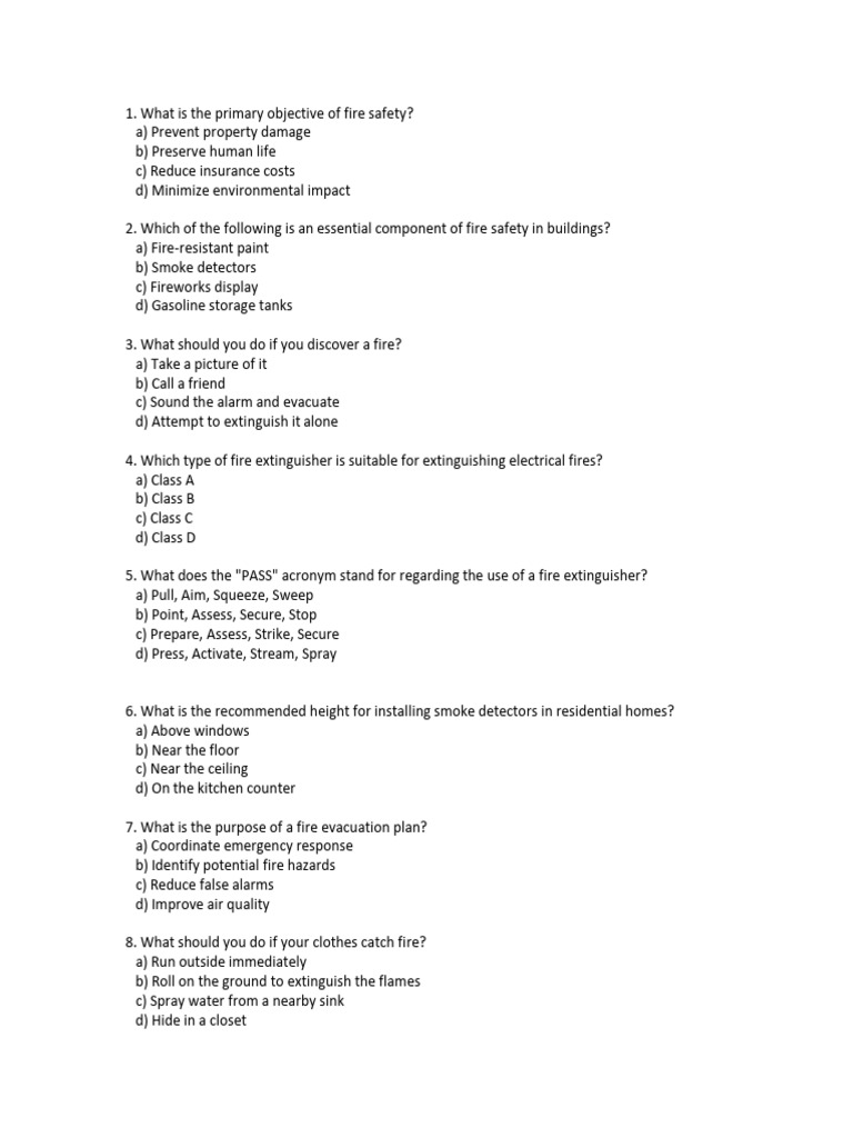 Basic Fire Safety 1 Quiz PDF Fire Safety Fires