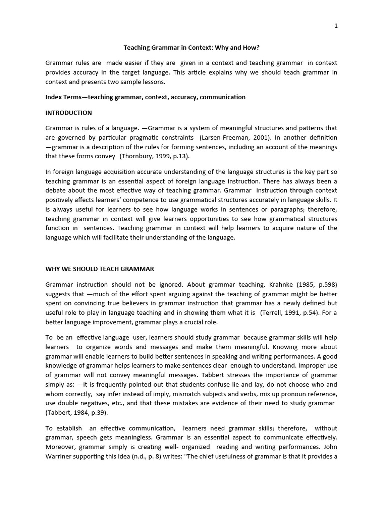Teaching Grammar in Context | PDF | Grammar | Learning