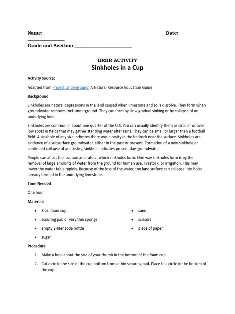 Sinkhole Activity Pdf