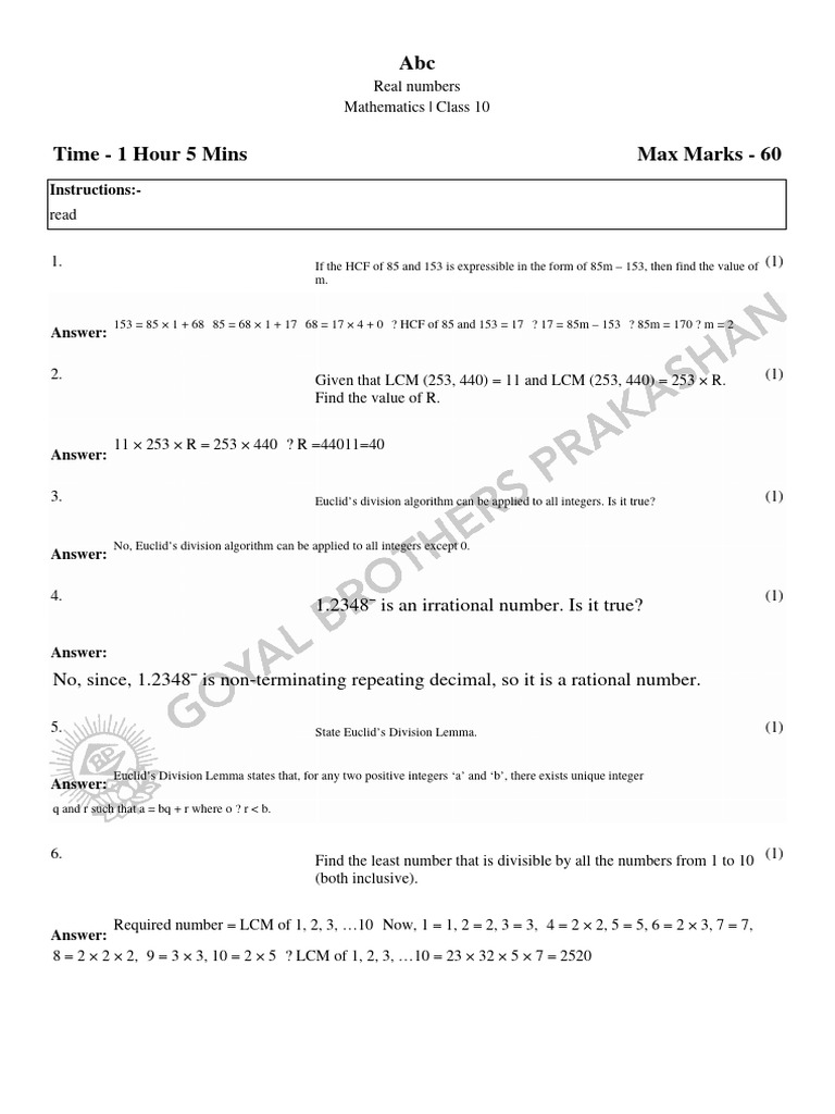 HCF and LCM Calculations in Maths | PDF | Numbers | Rational Number