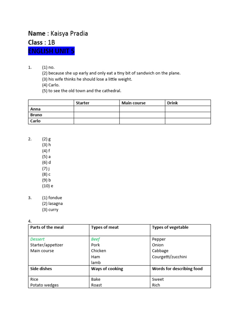 English Unit 5 PDF Hors D'oeuvre Grilling
