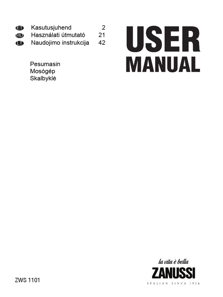 ZANUSSI ZWS 1101 Mosogep Hasznalati Utmutato | PDF