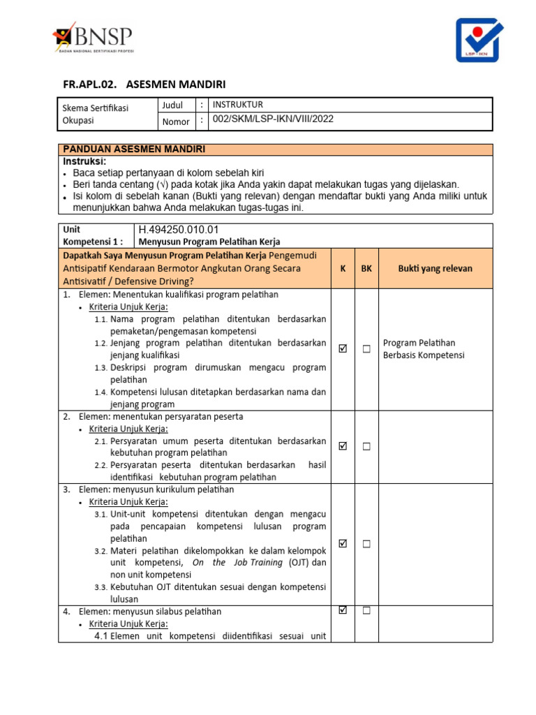 Asesmen Mandiri Instruktur Pdf