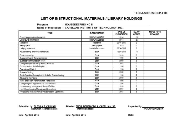13List of Instructional Materials PDF