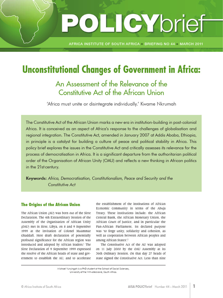 No 44 Unconstitutional Changes Of Government In Africa Pdf African