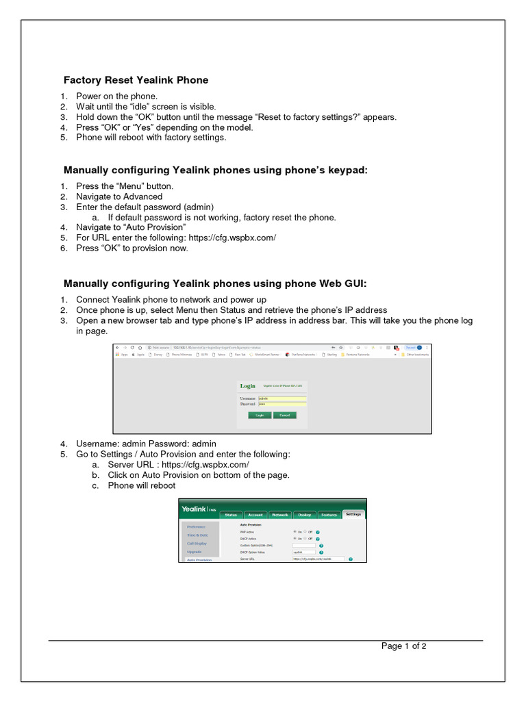Factory Reset and Provisioning of Yealink Phones PDF