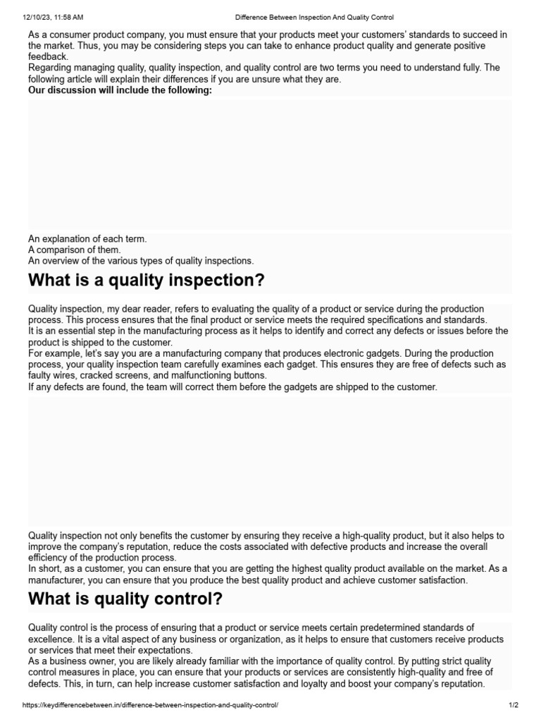 Difference Between Inspection and Quality Control | PDF