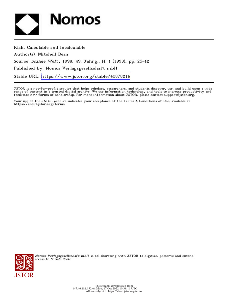 Analyzing Risk: Calculable vs. Incalculable | PDF | Risk | Insurance