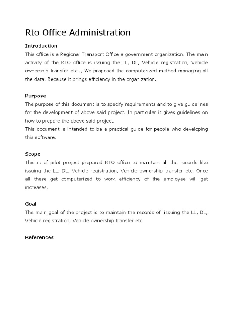 Rto Office Administration Synopsis | PDF