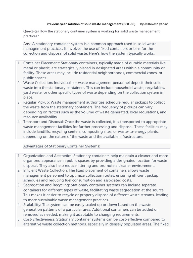 Previous Year Solution Of Solid Waste Management Pdf Waste Waste