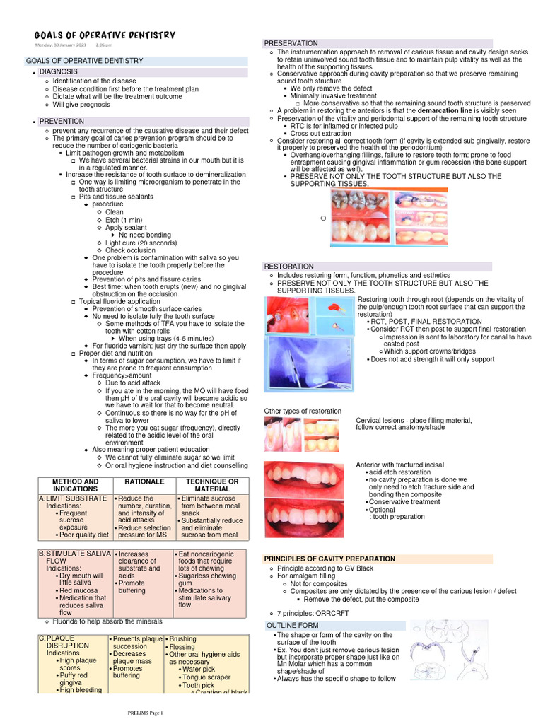 GOALS OF OPERATIVE DENTISTRY PDF Oral Hygiene Health Sciences