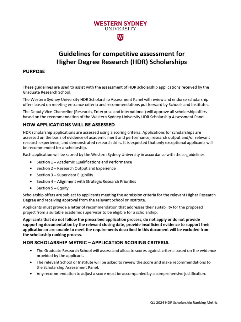 2024 Guidelines for Ranking HDR Scholarships PDF PDF Academic